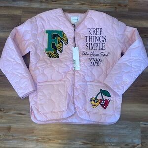 Pink Bomber Jacket with Embroidered Details